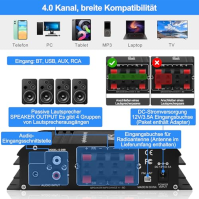 HiFi zesilovač S-288 600W mini Bluetooth stereo audio zesilovač receiver 12V/220V 4 kanály digitální koncový zesilovač s LCD dis